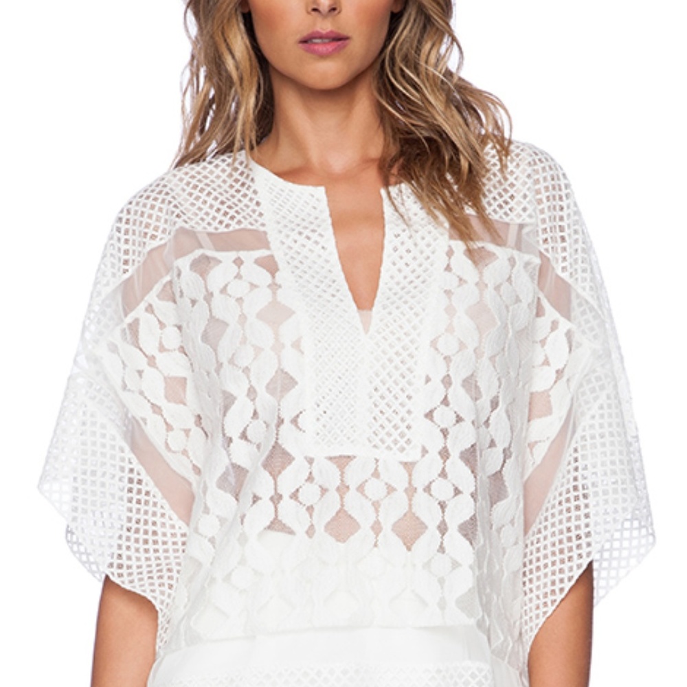 BCBG white lace blouse